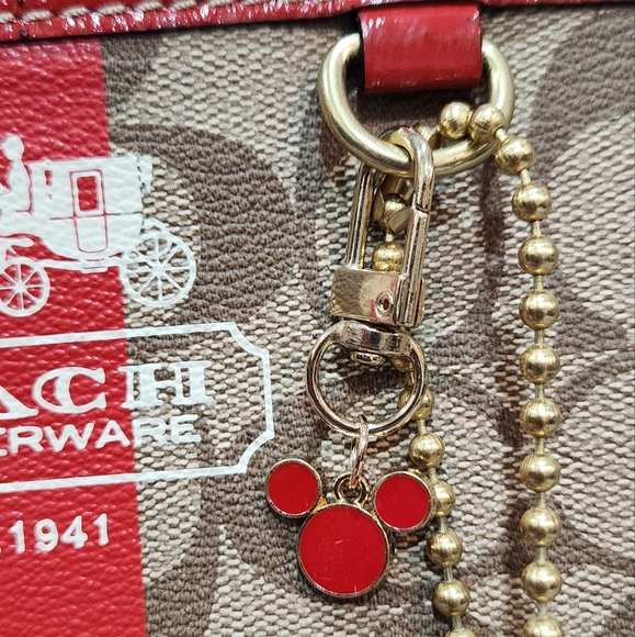Coach Red and Tan Signature 2007 Crossbody Bag with Hang Tag & Mickey Charm - Picture 8 of 12